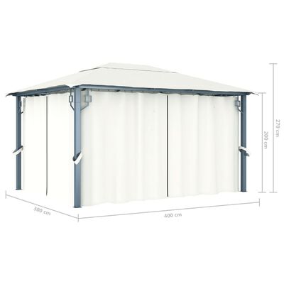 vidaXL Gazebo with Curtain 157.5"x118.1" Cream Aluminum