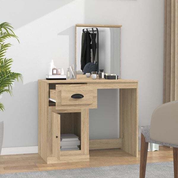 vidaXL Dressing Table Sonoma Oak Engineered wood, acrylic