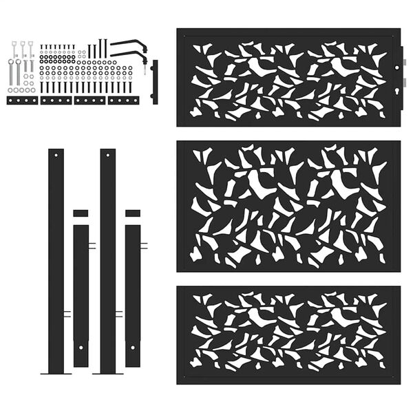 vidaXL Garden Gate Black 39.4x49.2" Steel Leaf Design