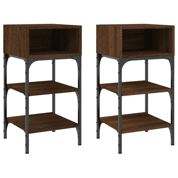 vidaXL Bedside Table Set of 2 Brown Oak Engineered Wood, Iron