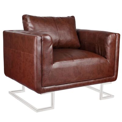 vidaXL Cube Armchair with Chrome Feet Brown Leather