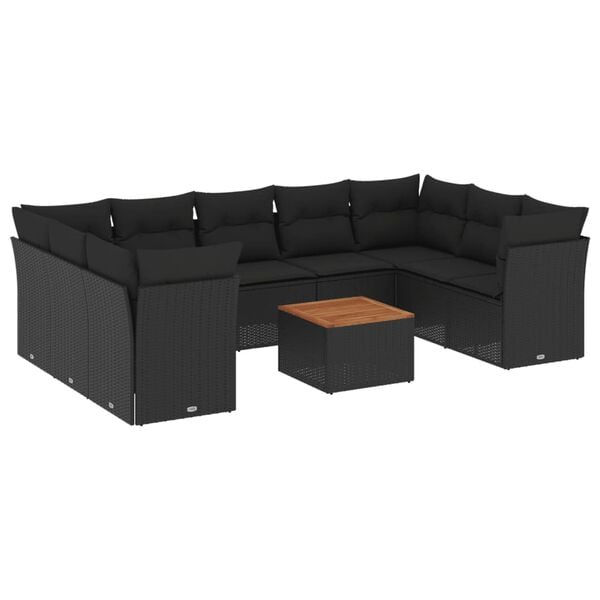 vidaXL Garden Sofa Set Black, Brown Poly Rattan Large Modular