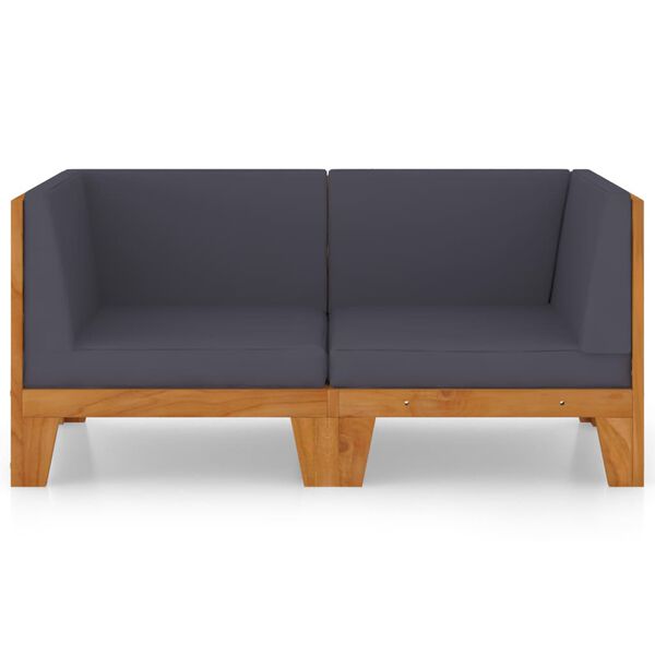 vidaXL 2-seater Sofa Dark Grey Solid Acacia Wood, 100% Polyester 2-seater
