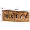 vidaXL Coat Rack Natural Brown Solid Mango Wood, Iron Medium Wall Mount