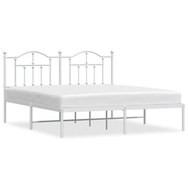vidaXL Bed Frame White Powder-Coated Steel Double Bed Frame