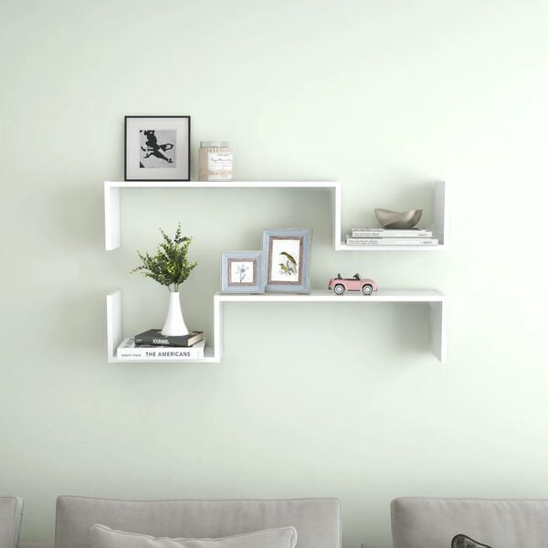vidaXL Wall Shelf Set of 2 White Engineered wood
