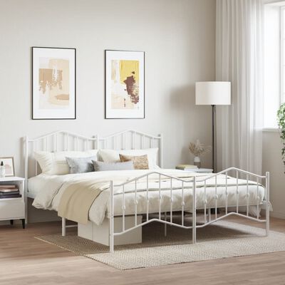 vidaXL Metal Bed Frame with Headboard and Footboard White 72"x83.9"