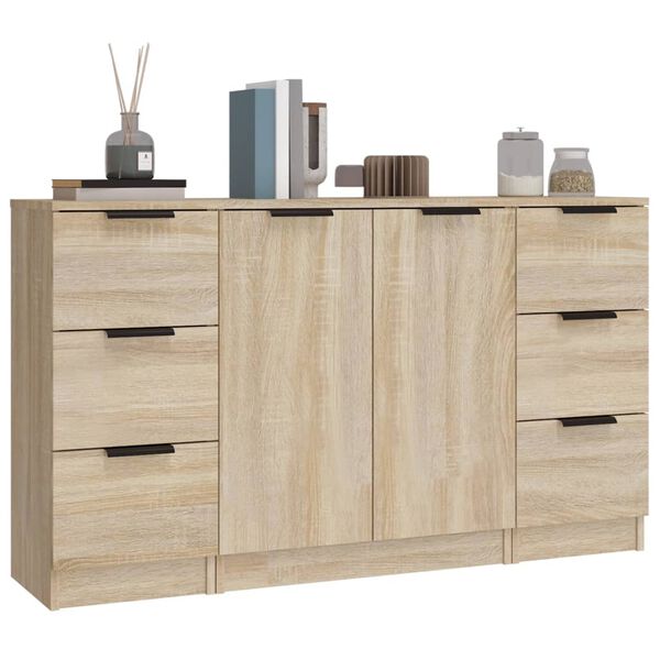 vidaXL Sideboard Set of 3 Sonoma Oak Engineered Wood Medium Sideboard