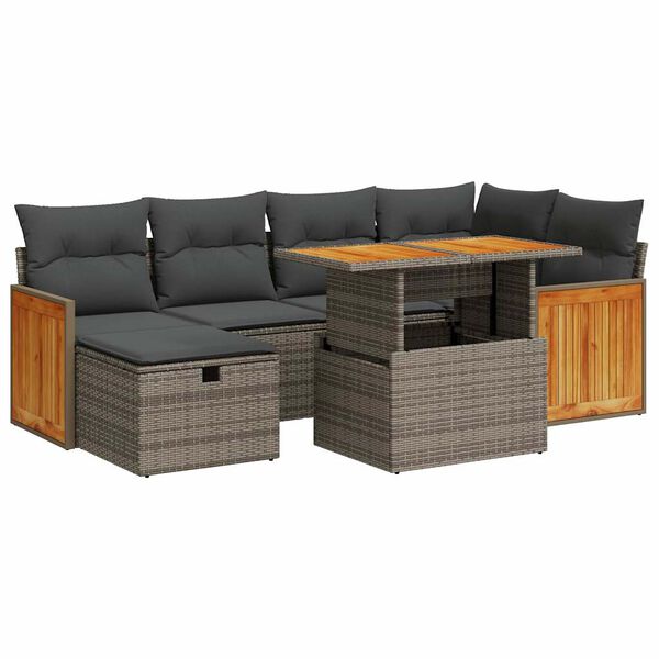 vidaXL Garden Sofa Set Grey PE rattan, powder-coated steel, acacia wood