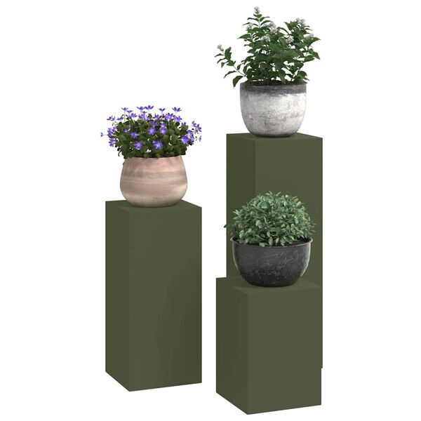 vidaXL Plant Stand 3 pcs Olive green Steel