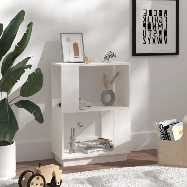 vidaXL Book Cabinet White Solid Pine Wood Medium Book Cabinet