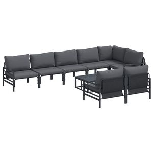 vidaXL Garden Sofa Set with Cushion 9 pcs Black Steel