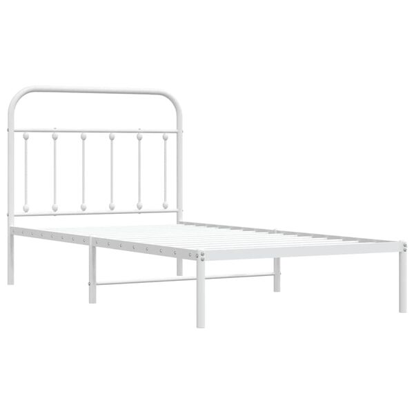 vidaXL Bed Frame White Powder-Coated Steel Twin Bed Frame Rectangular