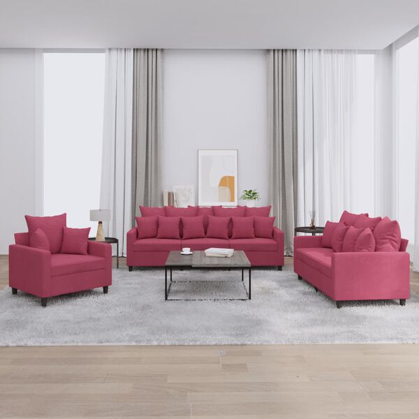 vidaXL Sofa Set Wine red Velvet (100% polyester), metal, textilene, plywood
