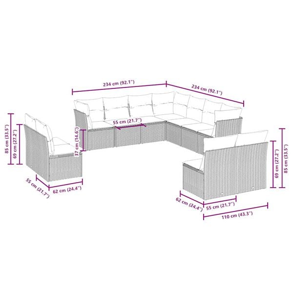 vidaXL Garden Sofa Set Light Grey, Dark Grey