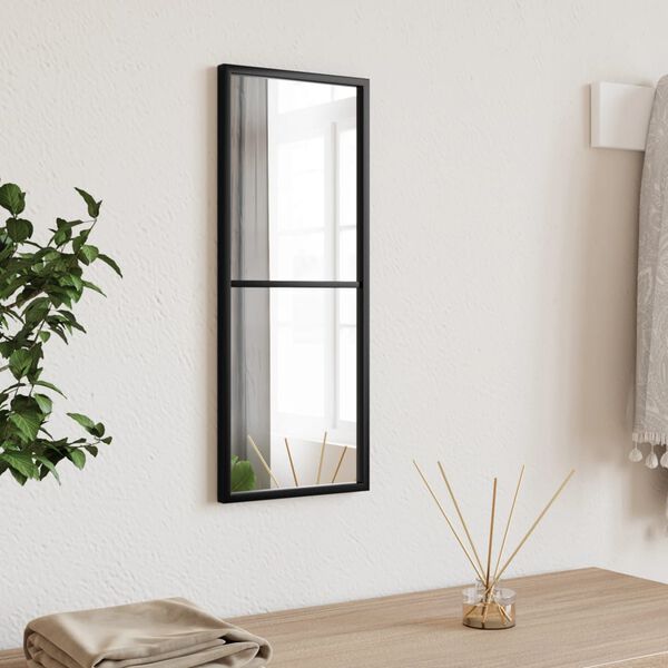 vidaXL Wall Mirror Black Glass, Powder-coated iron 7.9 x 19.7 in