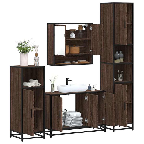 vidaXL Bathroom Furniture Set Brown Oak Engineered wood, metal Large