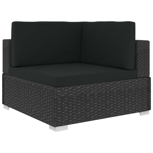 vidaXL Garden Lounge Set Black PE Rattan, Powder-Coated Steel, Polyester