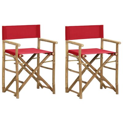 vidaXL Folding Director's Chairs 2 pcs Red Bamboo and Fabric