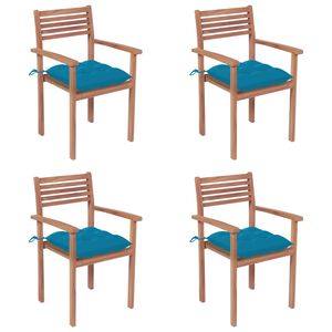 vidaXL Patio Chair Set of 4 Light Blue Solid Teak Wood Standard