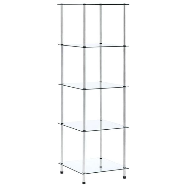 vidaXL Shelf Transparent Tempered Glass, Stainless Steel Medium Shelf