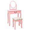 vidaXL Dressing Table with Stool Pink 25.6x14.2x50.4" Paulownia Wood MDF