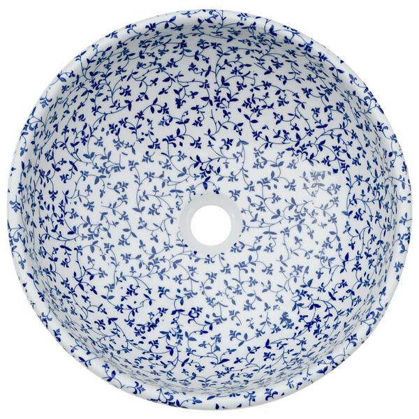 vidaXL Countertop Basin White and Blue Round &Phi;16.1x5.5" Ceramic