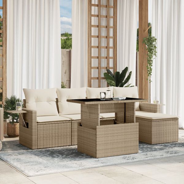 vidaXL Garden Sofa Set Beige PE rattan Large Adjustable Armrests