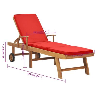 vidaXL Sun Lounger with Cushion Solid Teak Wood Red