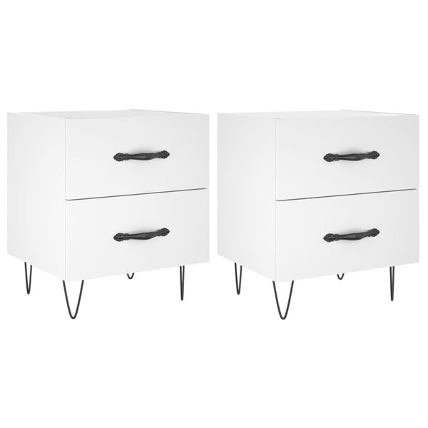 vidaXL Bedside Cabinet Set of 2 White Engineered wood, iron Medium
