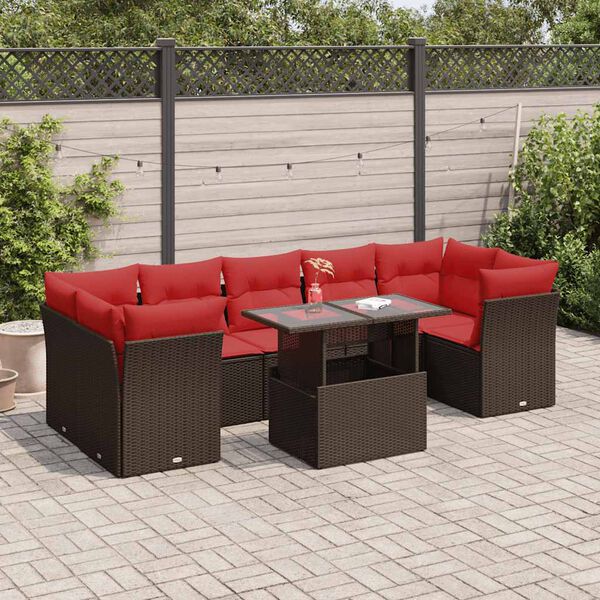 vidaXL 8 Piece Patio Sofa Set with Cushions Brown Poly Rattan Acacia