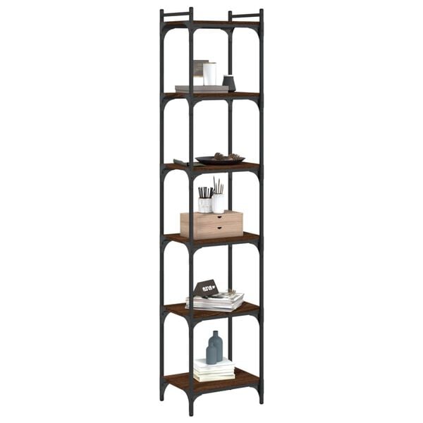 vidaXL Bookcase Brown Oak Engineered Wood 6-Tier Adjustable Feet