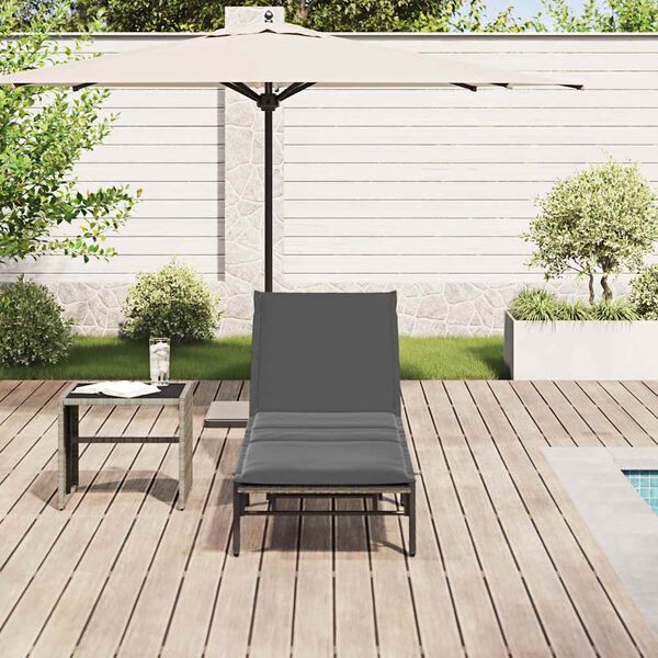 vidaXL Sun Lounger Grey PE Rattan, Powder-Coated Steel Adjustable