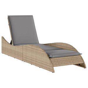 vidaXL Patio Sun Lounger Beige PE Rattan, Powder-Coated Steel Extra Long