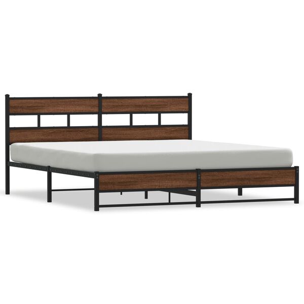 vidaXL Bed Frame Brown Oak Steel, Engineered Wood Double Bed Frame