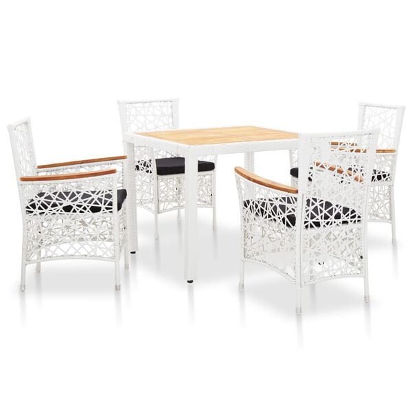 vidaXL Dining Set Natural, White, Black (Cushion)