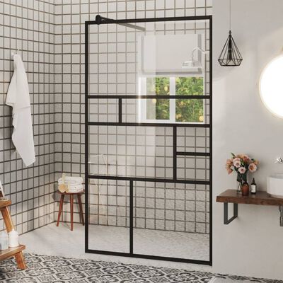 vidaXL Walk-in Shower Wall with Clear ESG Glass 35.4"x76.8" Black