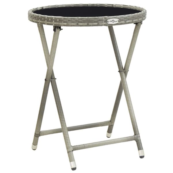 vidaXL Tea Table Grey PE rattan, steel, tempered glass Medium Foldable