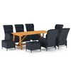 vidaXL Dining Set Dark Grey Solid Acacia wood Large Removable Covers