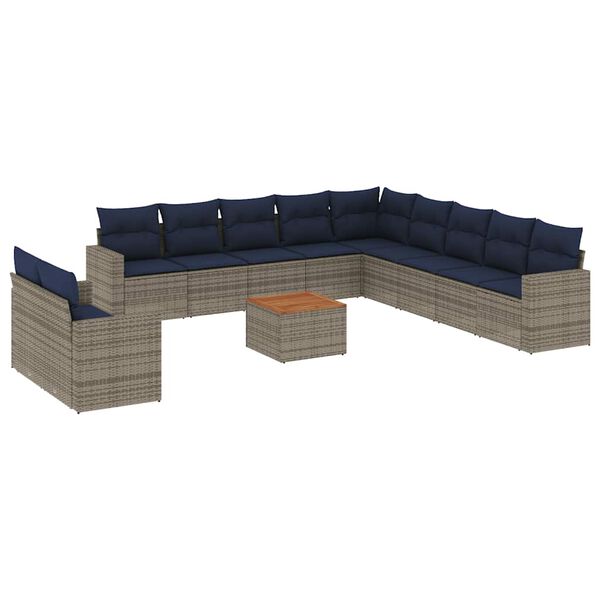 vidaXL 12 Piece Patio Sofa Set with Cushions Gray Poly Rattan