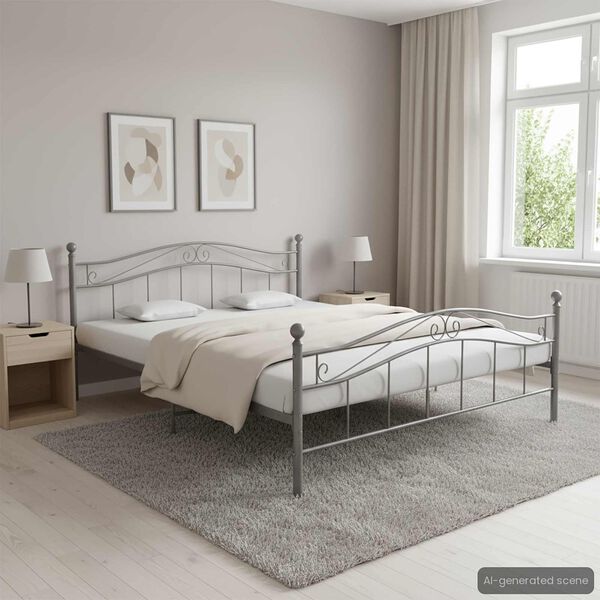 vidaXL Bed Frame Gray Powder-coated metal Full Durable Bed Frame