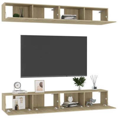 vidaXL TV Stands 4 Pcs Sonoma Oak 39.4"x11.8"x11.8" Engineered Wood