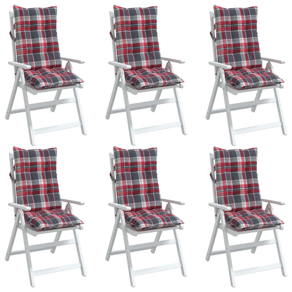 vidaXL Highback Chair Cushion Set of 6 Red check pattern