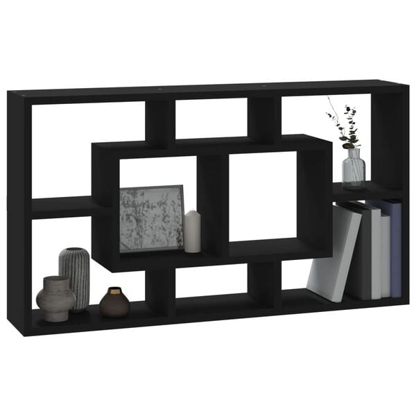 vidaXL Wall Shelf Black Engineered wood Wall Shelf Rectangular Modern