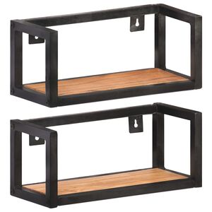 vidaXL Wall Shelf Set of 2 Black frame, Natural wood