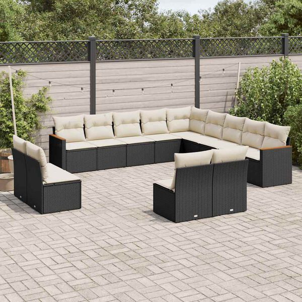 vidaXL Garden Sofa Set Black, Cream White