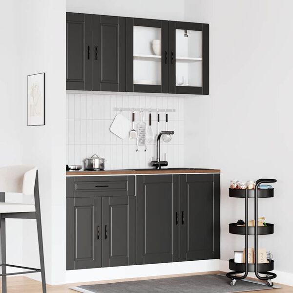vidaXL Kitchen Cabinet Set Black Engineered wood, Glass Medium
