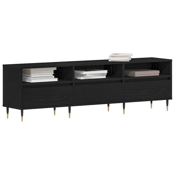 vidaXL TV Cabinet Black Oak 59.06 x 11.81 x 17.52 in Engineered Wood