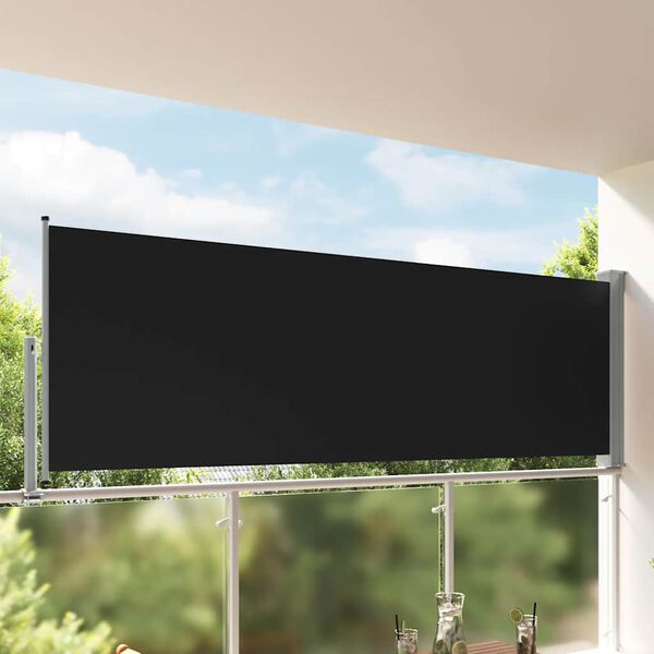 vidaXL Side Awning Black screen + Grey stand