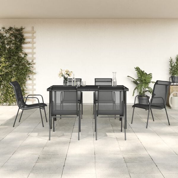 vidaXL Garden Dining Set Black Powder-Coated Steel Large Ergonomic